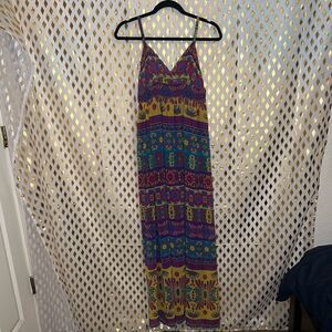 Long flowy boho maxi dress floral mosaic size S
